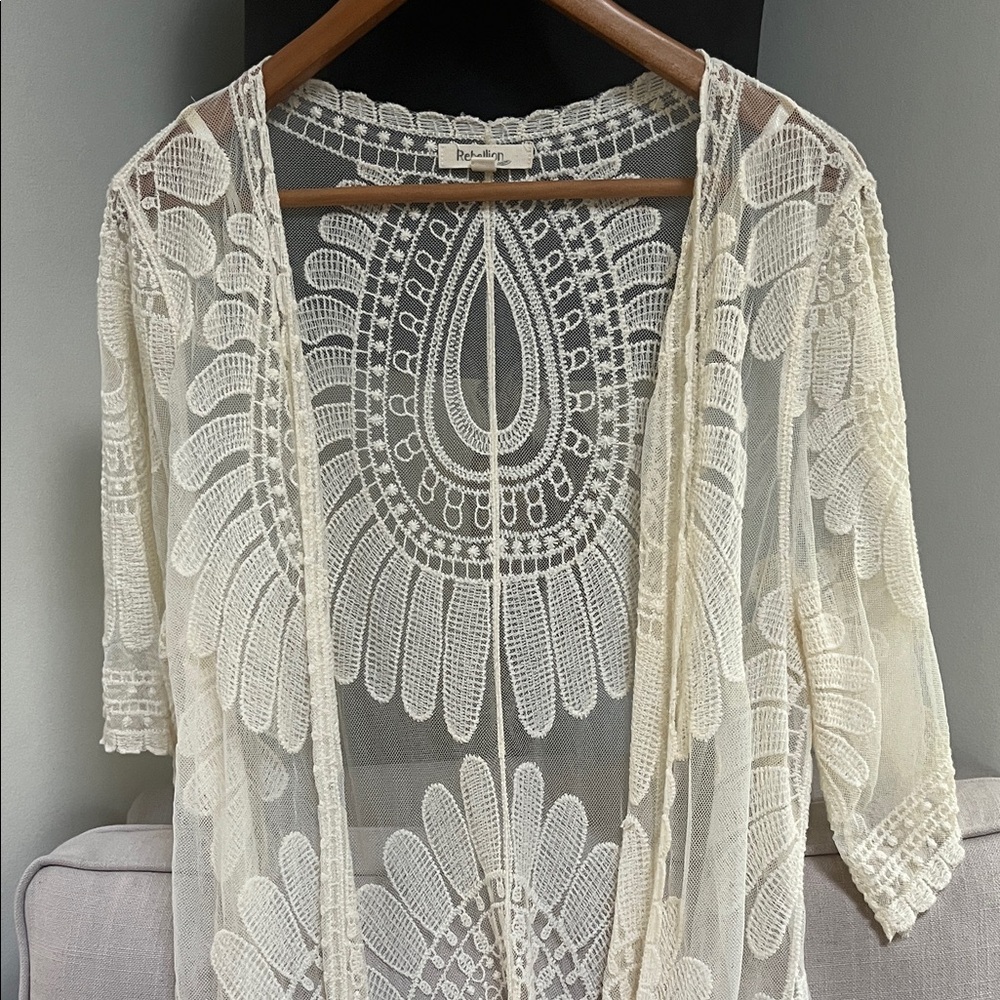 Cream Lace Long Cardigan - Picture 6 of 6
